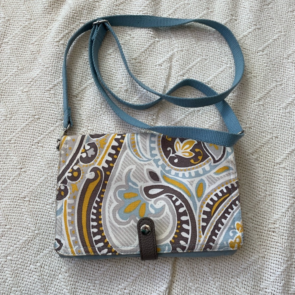 Thirty-One Crossbody Bag Blue Paisley Print Adjustable Strap Used Once